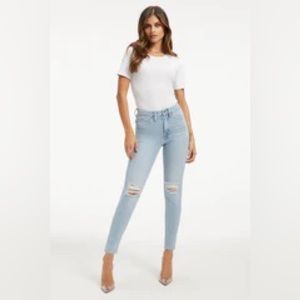 NWT light wash Good Legs Good American raw hem cropped